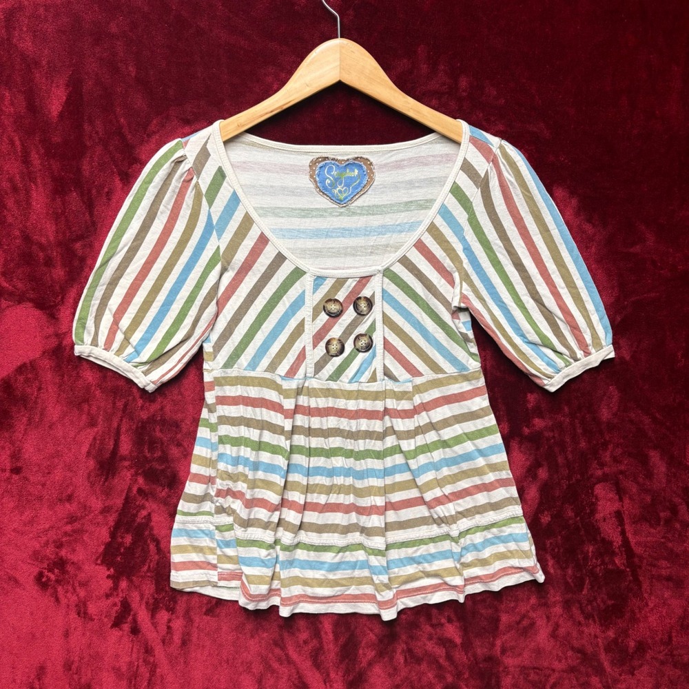 Scrapbook Multicolor Stripe Puff Sleeve Knit Top
